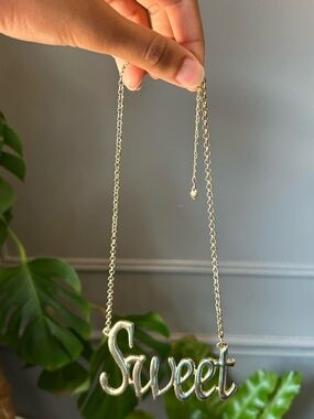 "Sweet" Script Pendant Necklace - Gold Tone